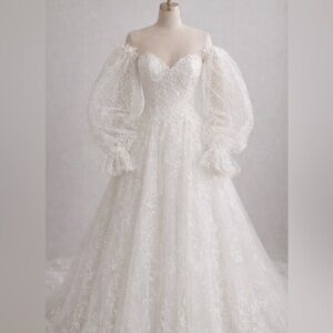 White wedding long sleeve detachable sleeves Sheer Polka Dot